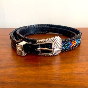 Black Leather Beaded Mexican Southwest Belt